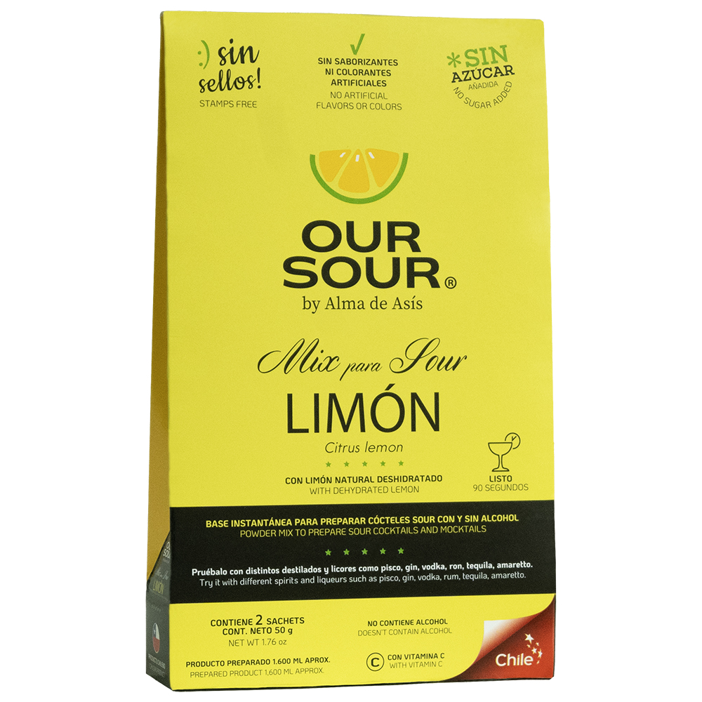 Our Sour Limón con verdadero limón de cóctel deshidratado en polvo para cócteles con y sin alcohol