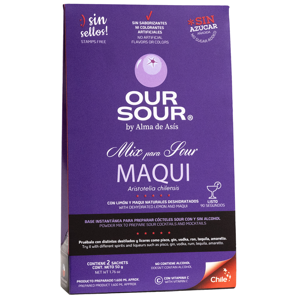 Our Sour Maqui en polvo sin azúcar, con limón real para preparar cocteles sour