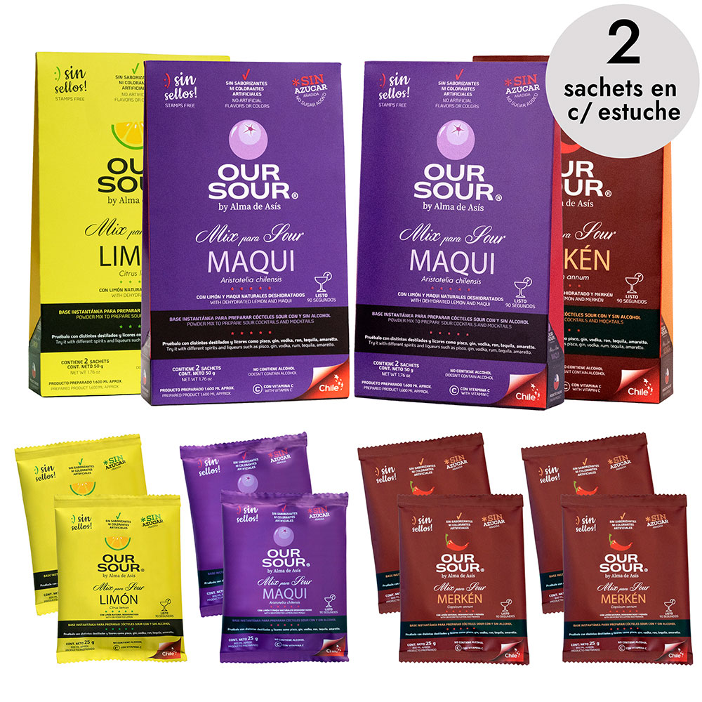 mix sour en polvo de limón, maqui y merkén para preparar ramazzotti sour
